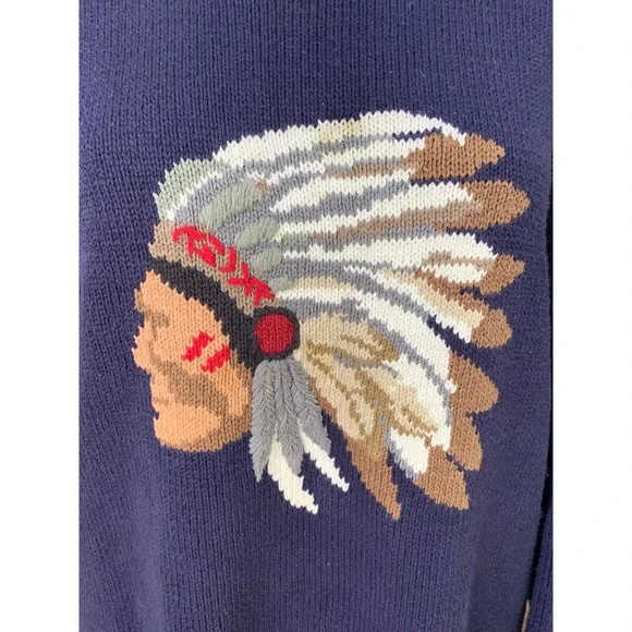 Vintage Stoneham Sportswear Navy Cotton Knit Sweater Native American Vintage XL